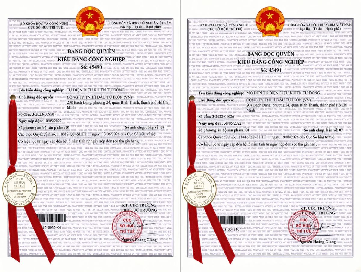 Ikonomy ch&iacute;nh thức được cấp Bằng độc quyền kiểu d&aacute;ng c&ocirc;ng nghiệp cho tủ điện điều khiển hệ thống hydrogen